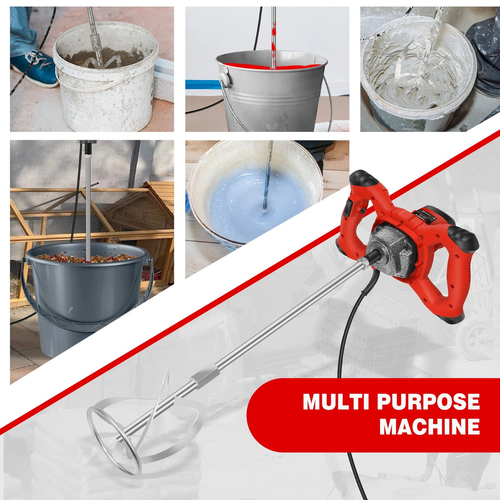 2600W Handheld Concrete Mixer Machine Paddle Mixer Adjustable 6 Speed Stirrer Electric Mix Stirring Tool M14 Mixing Rod