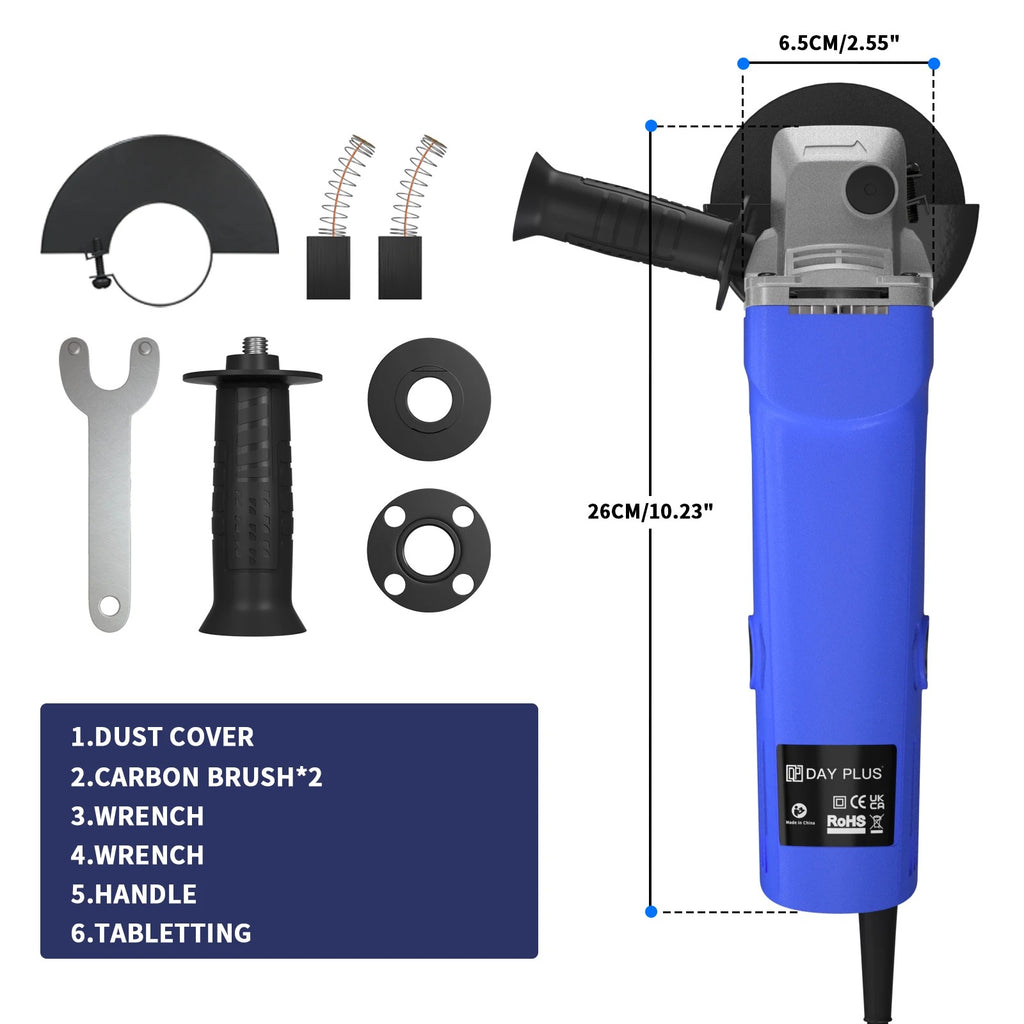 DayPlus 115mm Angle Grinder 5000W 4.5” Electric Corded Grinder 12000RPM M14 for Metal & Tile Cutting