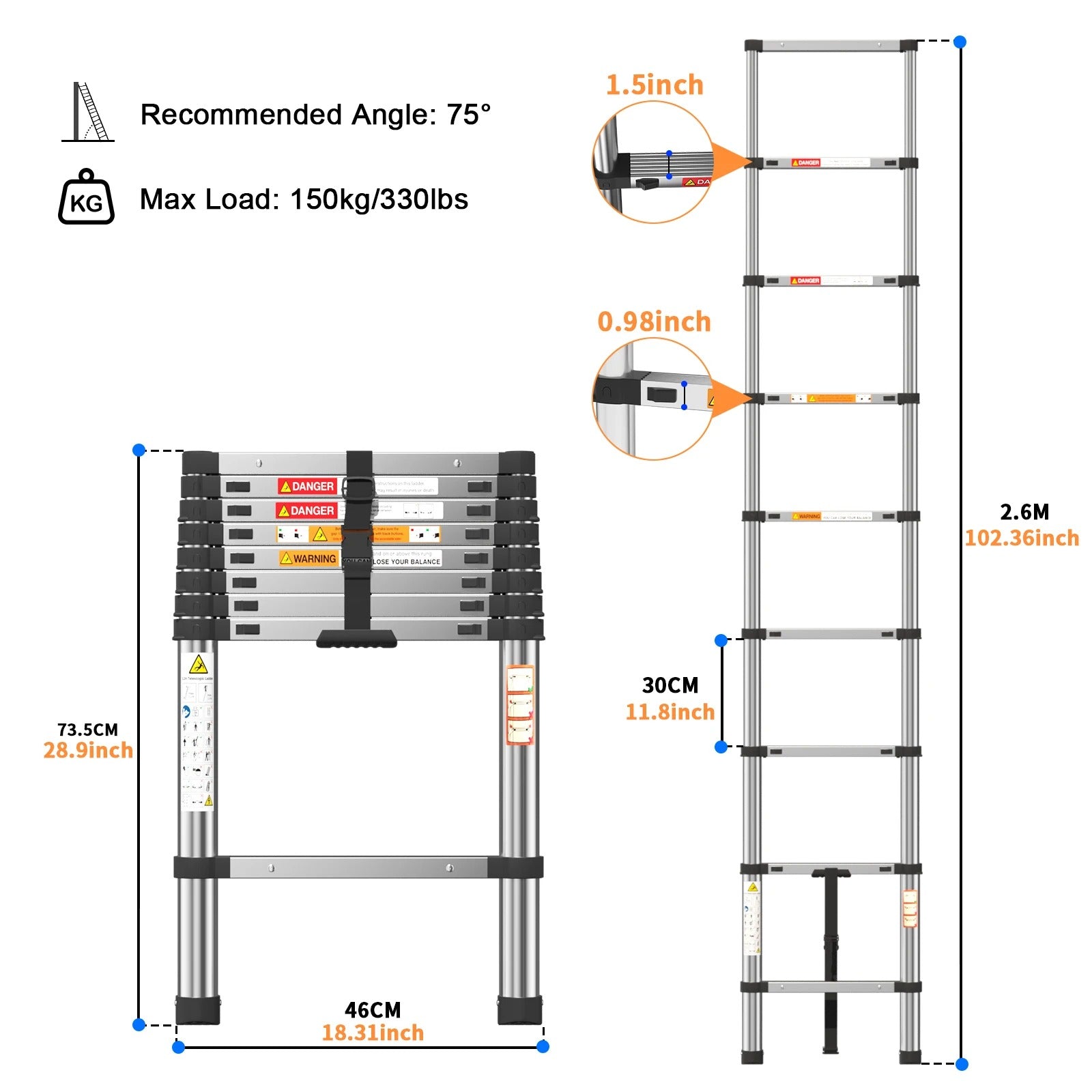 Telescopic Ladder Stainless Steel,load 150kg, Convenient Extendable ,For Pulling Walls, Changing Light Bulbs,Repairing Roofs,RV   4.8   160 Reviews   ౹   2,000+ sold