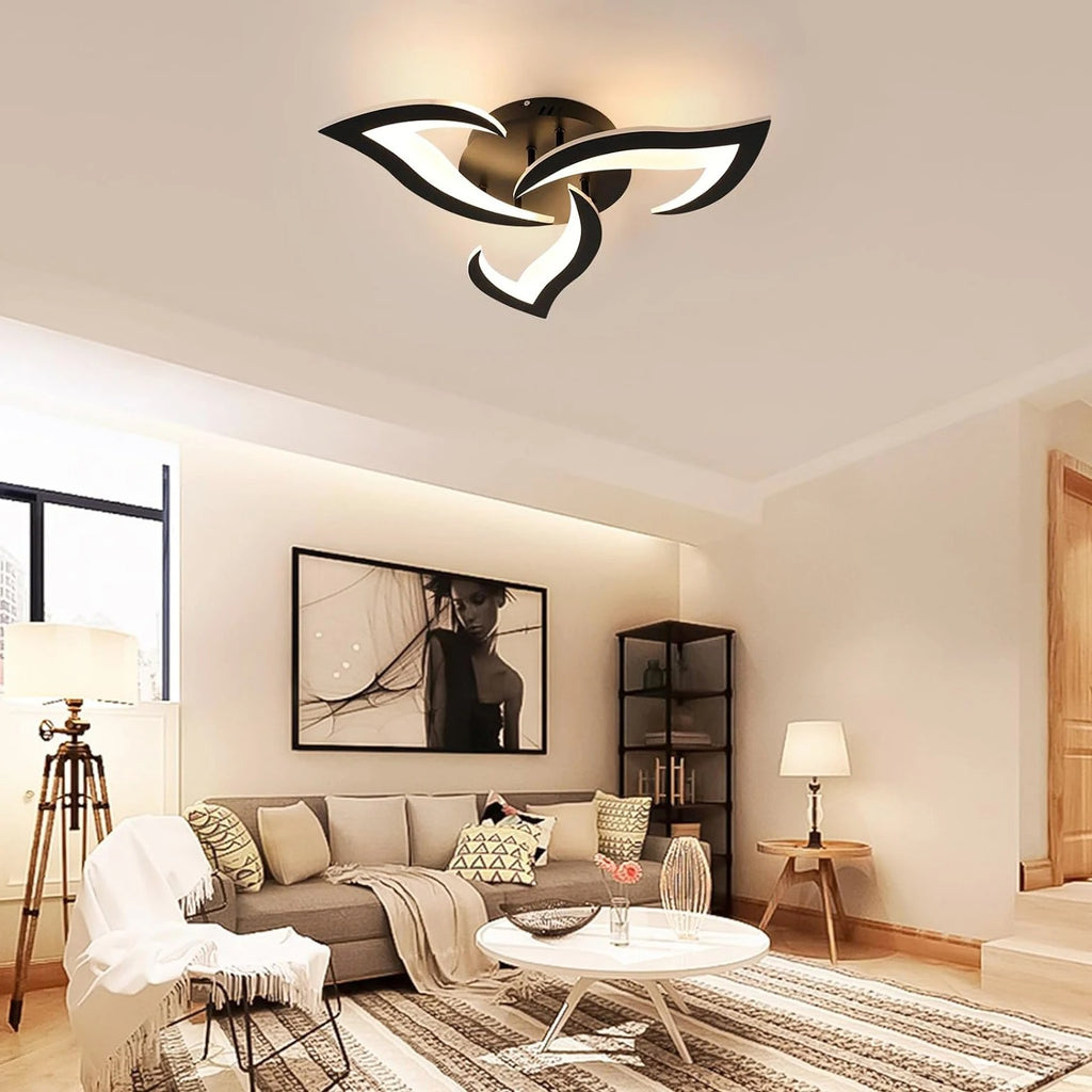 Dimmable 35W LED Ceiling Light with Remote – Black Acrylic Flower Design, 3000K–6500K Adjustable Lighting