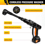 21V Handheld High Pressure Washer | 6-in-1 Nozzle Cordless Water Gun for Car, Floor & Garden Cleaning