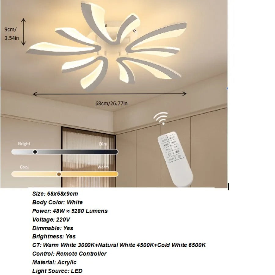 Modern LED Ceiling Light 48W – Dimmable V-Shaped Acrylic Flush Mount with Remote Control, 3000K/4000K/6500K for Bedroom, Living Room & Kitchen