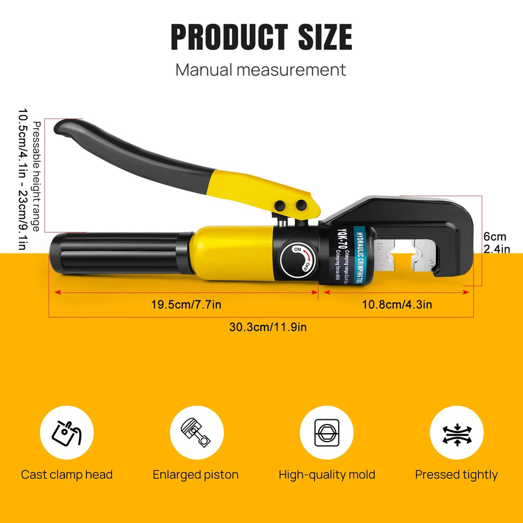Hydraulic Crimping Tool Set 100KN – Heavy Duty Wire & Battery Cable Lug Crimper with 9 Dies (4–70mm²) | Manual Hydraulic Terminal Crimping Tool Kit with Case