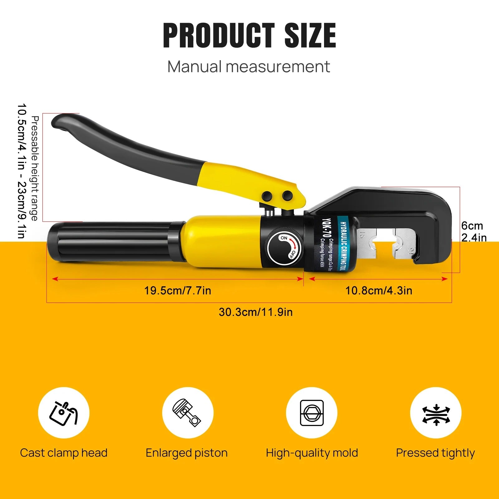 Hydraulic Crimping Tool Set 100KN – Heavy Duty Wire & Battery Cable Lug Crimper with 9 Dies (4–70mm²) | Manual Hydraulic Terminal Crimping Tool Kit with Case