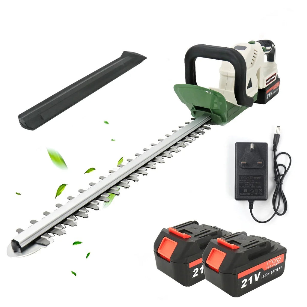 Brushless Cordless Hedge Trimmer 21V with 2 Batteries & Charger | Lightweight Garden Tree Branch Cutter