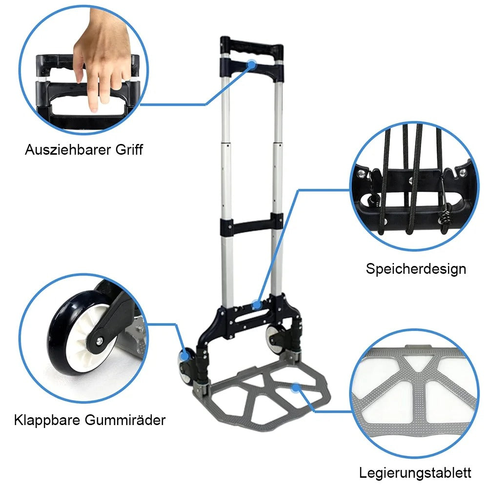 Folding luggage trolley portable hand truck lightweight aluminum luggage home warehouse garden office trolley Load 80KG