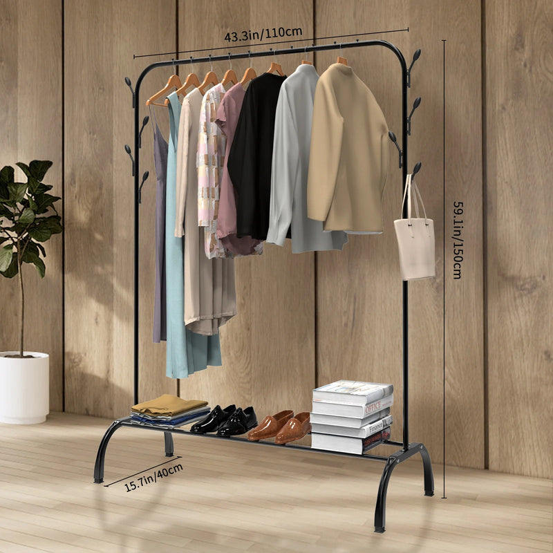 Double-Track Double-Rod Clothes Rail – Free-Standing Metal Coat Hanger with Shoe Rack, Adult & Children Garment Display Stand
