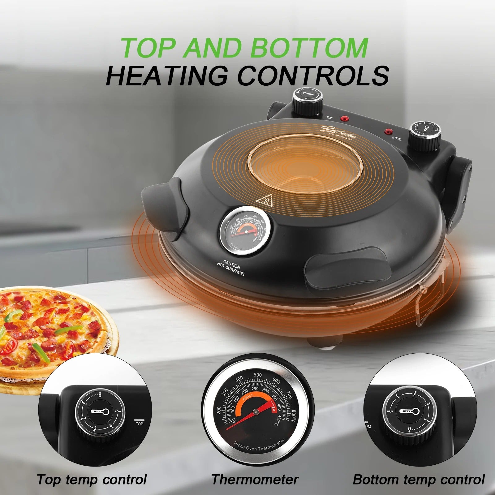 Professional Indoor Electric Pizza Oven – 1200W, 420℃ Fast Heat, Dual Control & 12" Removable Ceramic Stone