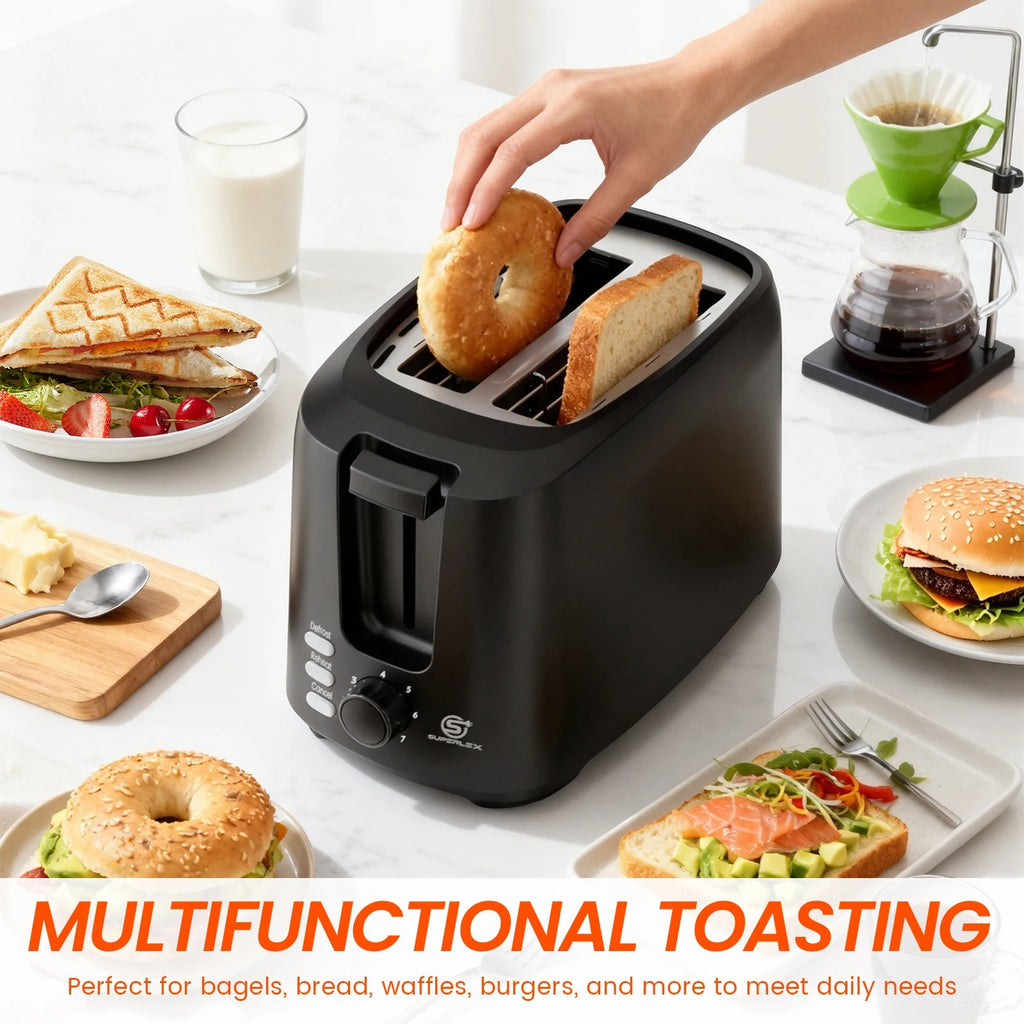 2-Slice Stainless Steel Toaster – Wide-Slot Breakfast Machine with 6 Browning Levels & Auto Pop-Up