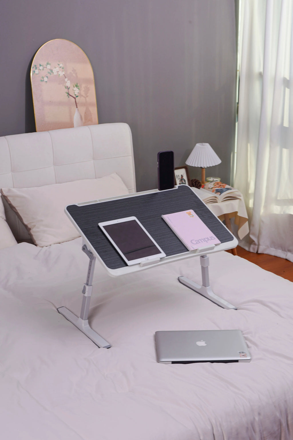 Foldable laptop bed tray table, height and angle adjustable laptop bed table, laptop table for bed/sofa/sofa chair/floor, laptop