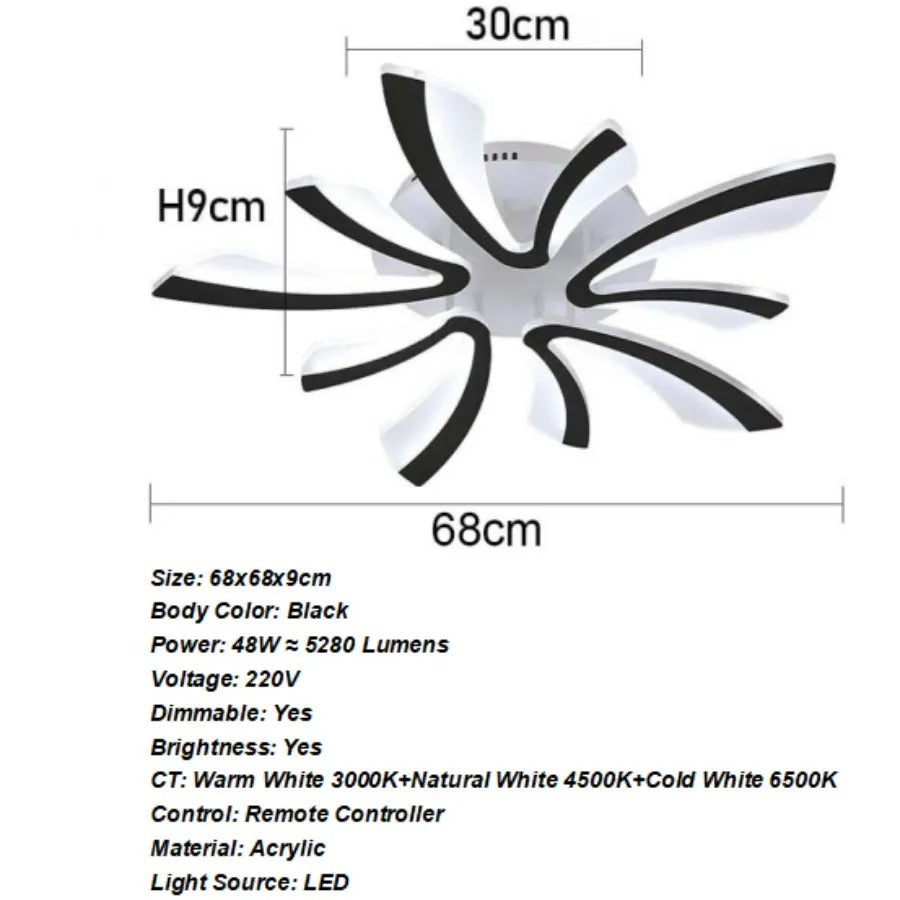 Modern LED Ceiling Light 48W – Dimmable V-Shaped Acrylic Flush Mount with Remote Control, 3000K/4000K/6500K for Bedroom, Living Room & Kitchen