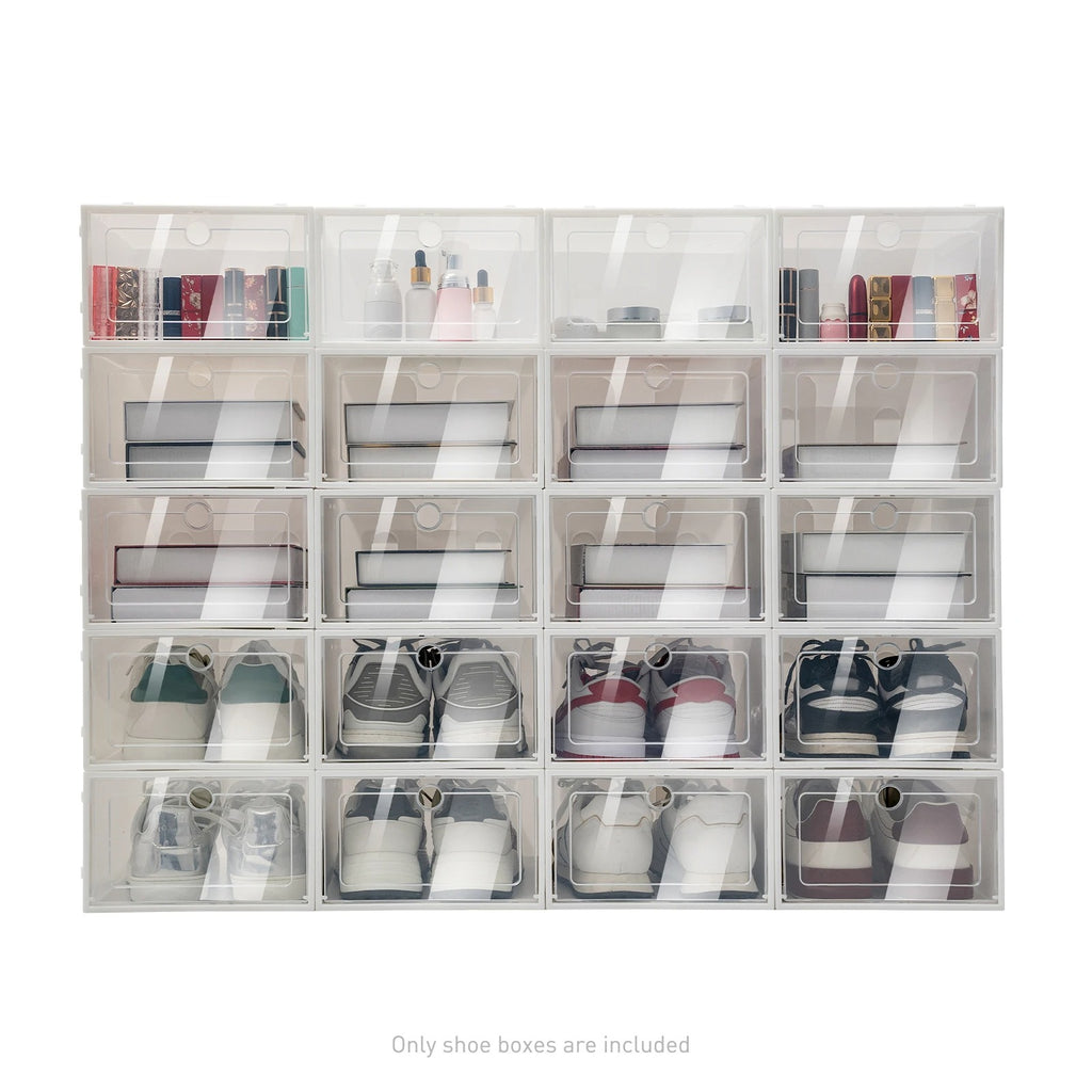 20/24PCS Foldable Clear Shoe Boxes Set – Stackable Plastic Shoe Rack Storage Container for Home Organizer 33×23×14cm