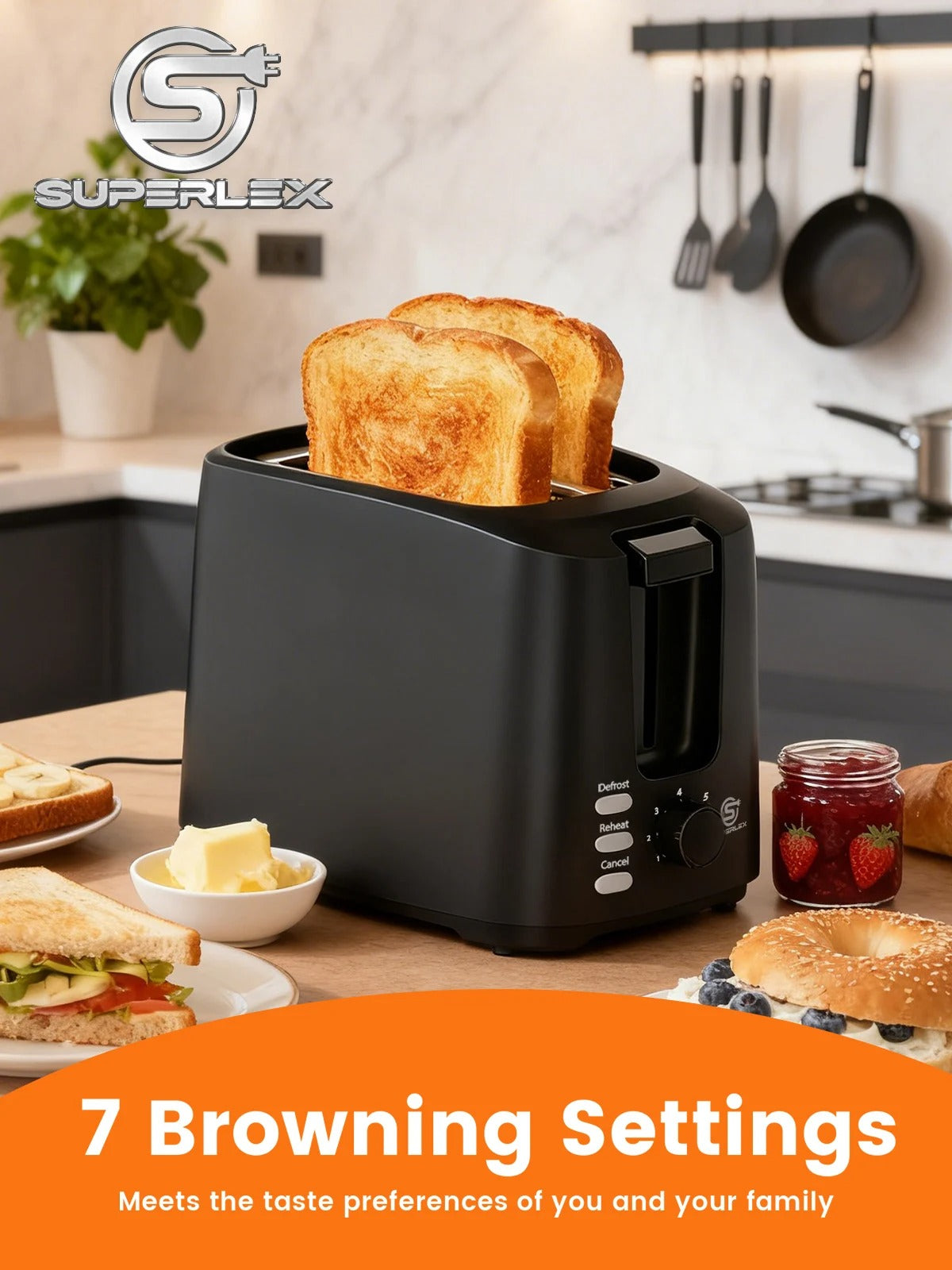 2-Slice Stainless Steel Toaster – Wide-Slot Breakfast Machine with 6 Browning Levels & Auto Pop-Up