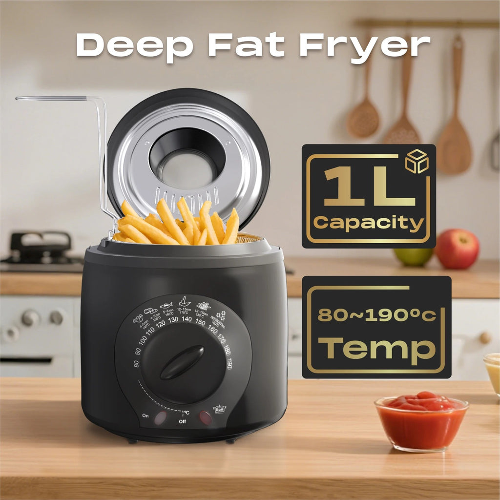 Mini Deep Fat Fryer – 850W-950W Electric Chip Fryer with Removable Oil Tank & Cool-Touch Housing