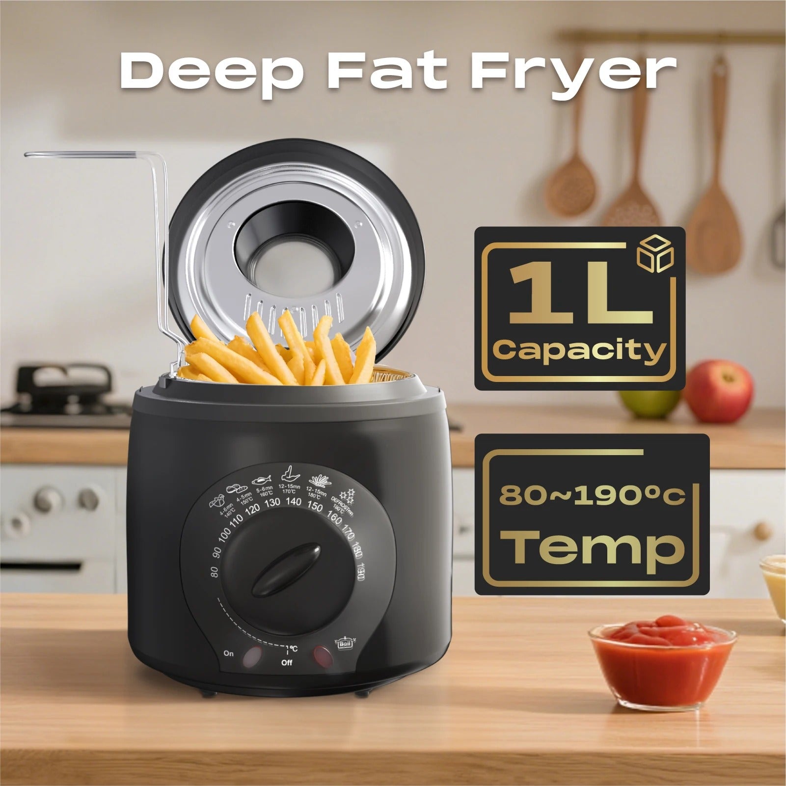 Mini Deep Fat Fryer – 850W-950W Electric Chip Fryer with Removable Oil Tank & Cool-Touch Housing
