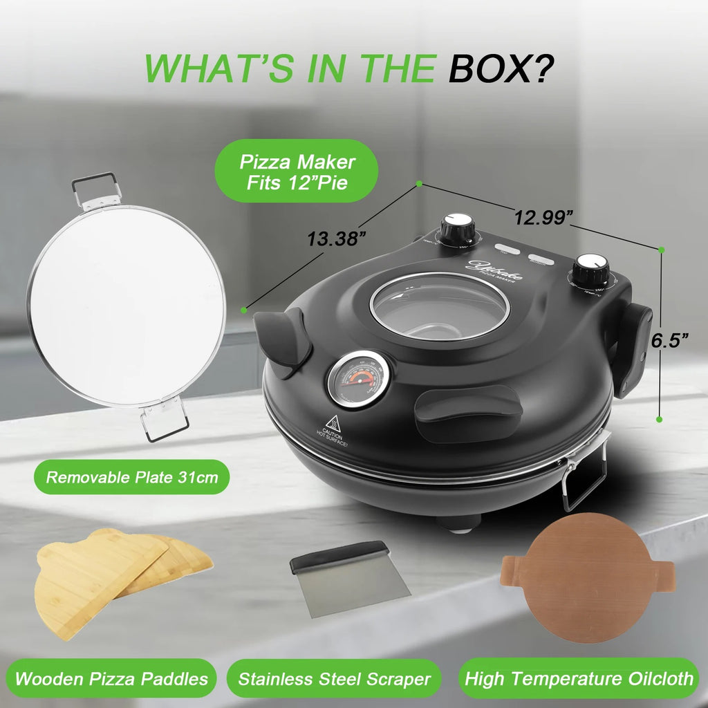 Professional Indoor Electric Pizza Oven – 1200W, 420℃ Fast Heat, Dual Control & 12" Removable Ceramic Stone