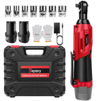 200NM 3/8" Cordless Electric Ratchet Wrench,90° Angle Wrench 12V Power Ratchet Tool with 2 Batteries & Charger+7 Sockets
