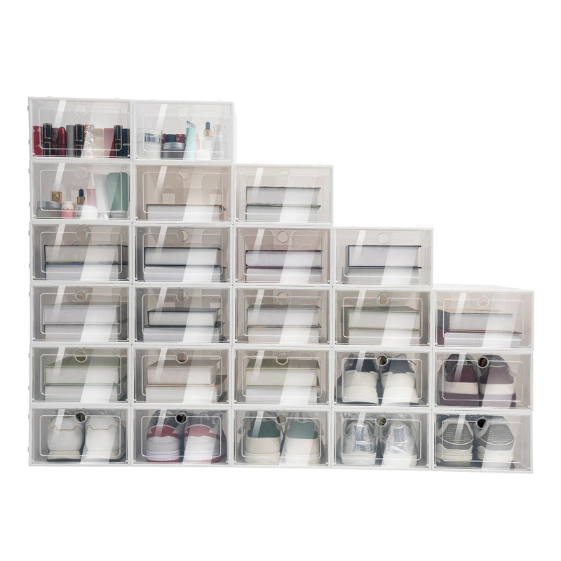 20/24PCS Foldable Clear Shoe Boxes Set – Stackable Plastic Shoe Rack Storage Container for Home Organizer 33×23×14cm