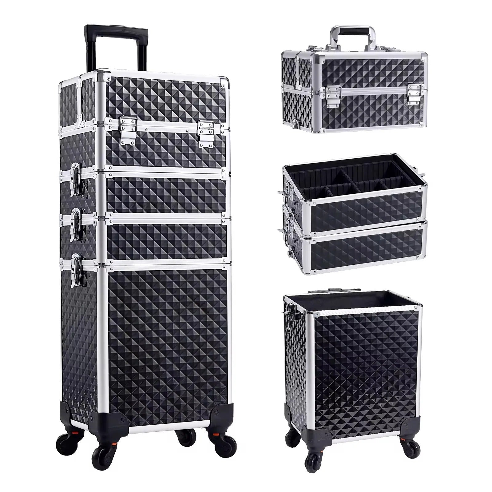 Makeup Trolley Case Detachable 4 in 1 Alloy Train Briefcase for Nail Manicure on Wheels Lock Salon Large Capacity Storage Case