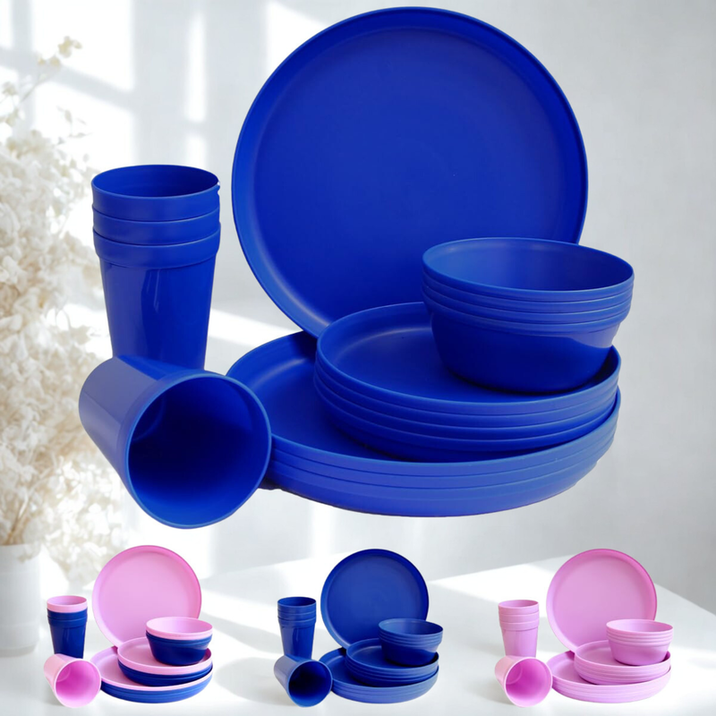 Fingey 16-Piece Plastic Dinnerware Set – Lightweight, Reusable, Microwave & Dishwasher Safe (Service for 4)