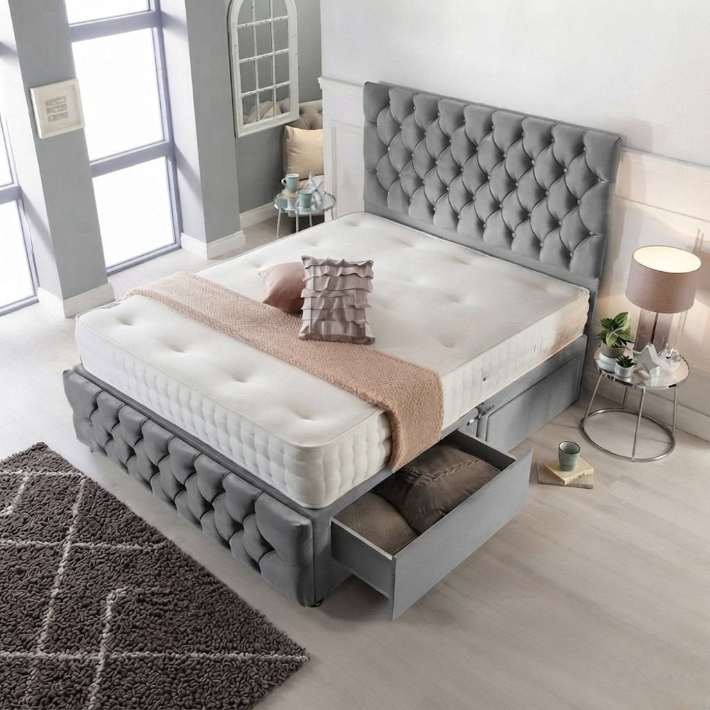 Ottoman Bed  with 2 x Bottom End Drawers & Orthopadic Mattress